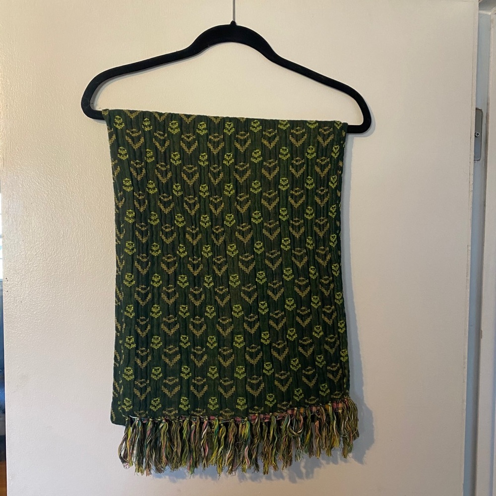 Ace & Jig Green Ikat Plaid Fringe Scarf with Pink, Yellow, Blue Checks - Picture 2 of 2
